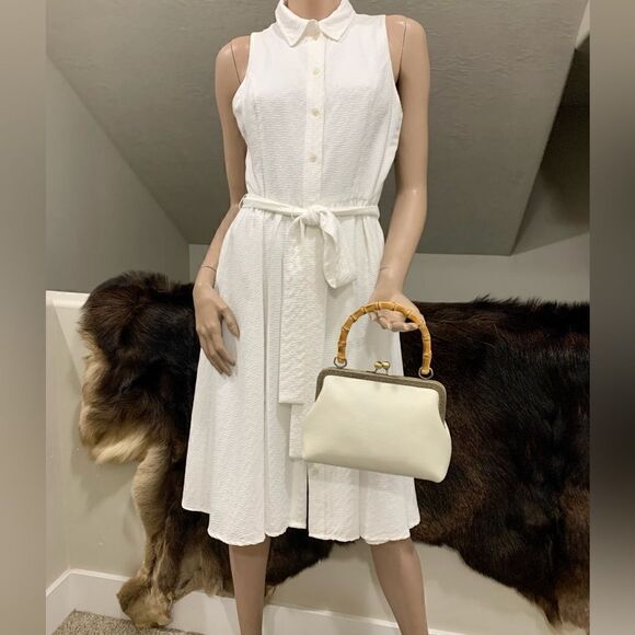 Handsewn Genuine Pebble Leather Real Bamboo Handle Bag - Picture 2 of 13